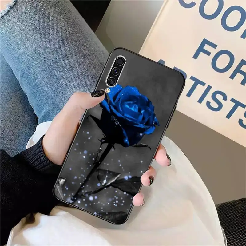 

blue rose flower pattern high quality Phone Case For Samsung galaxy S 9 10 20 A 10 21 30 31 40 50 51 71 s note 20 j 4 2018 plus