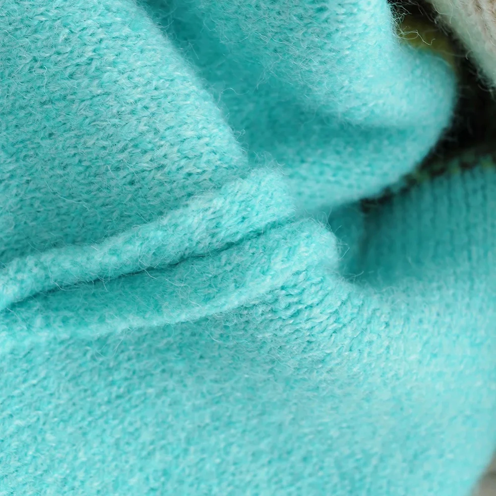 

High Quality Women Winter Cardigans with Turn-down Collar Seaside Scenery Print Long Sleeve Knitted Outwear Green Coat