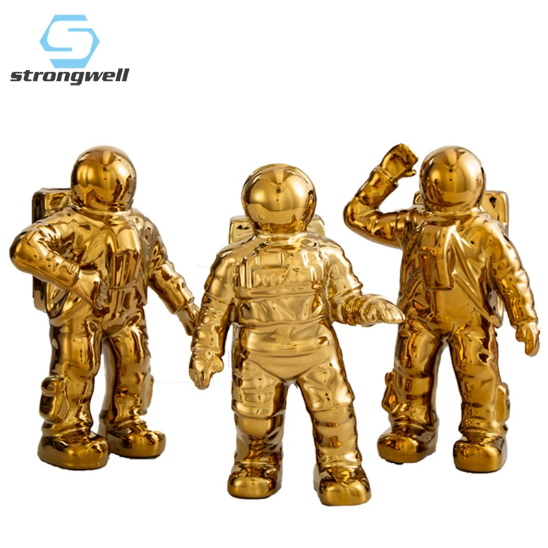 

Strongwell Nordic Gold Astronaut Ceramic Figurine Modern Simplicity Spaceman Statue Desk Home Bedroom Decoration Birthday Gift