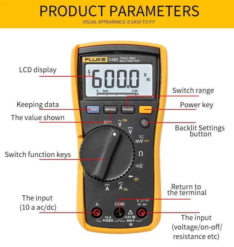 Fluke 115 115C мультиметр True RMS тестер Цифровой мультиметр Профессиональный портативный цифровой тестер