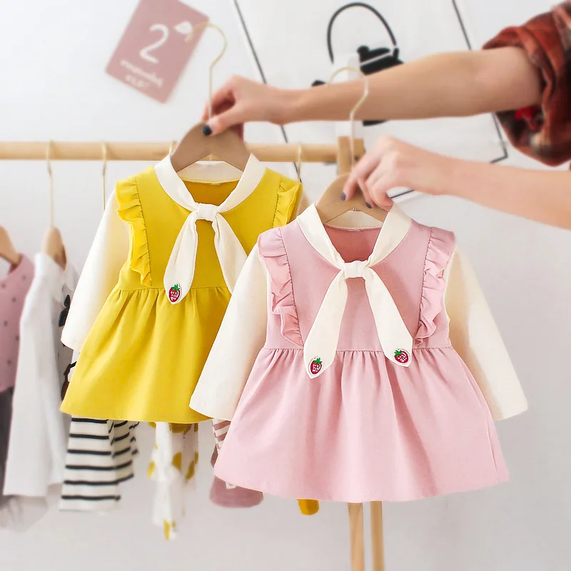 детская одежда девочек Spring Autumn Long-sleeve Pink Clothing Girl Cute Cotton Princess Dress Boutique Outfits Baby Vestidos