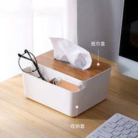 storage organizer box with wooden lid for tissue paper makeup packaging case multi compartments phone desktop holder storage box