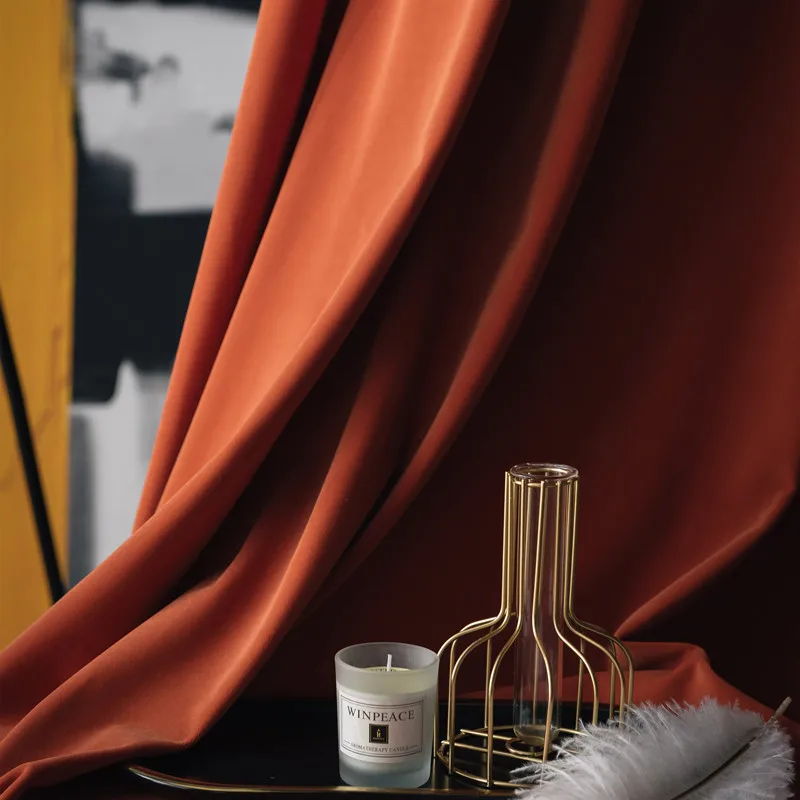 Роскошные бархатные занавески в скандинавском стиле оранжевые на окна
