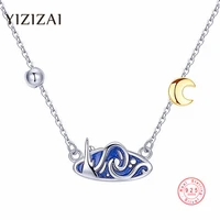 yizizai fashion silver color plating van goghs starry pendant necklace women blue necklace girls romantic gift jewelry