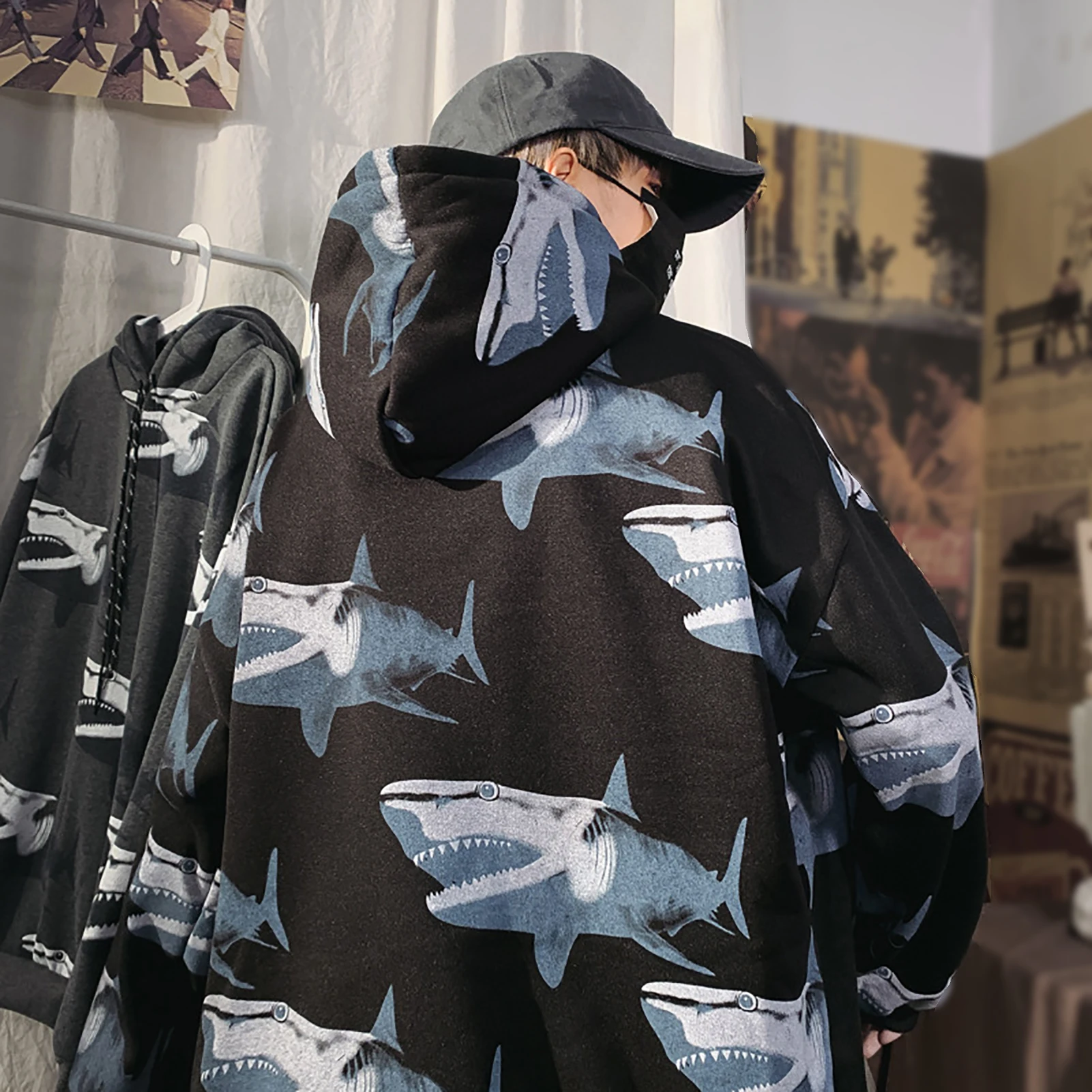 Мужской толстовка с капюшоном принтом длинным рукавом | Мужская одежда