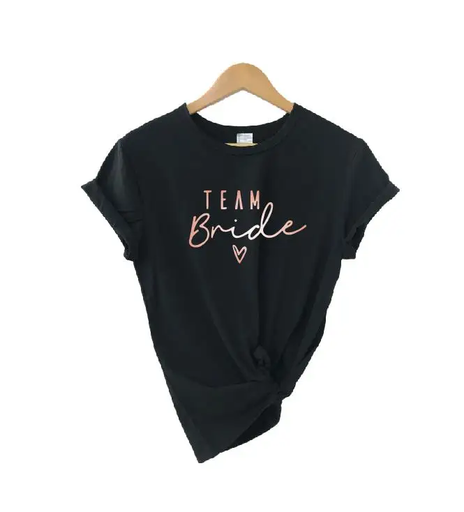 black rosegold TEAM Девичник Команда Невесты футболки с сердцем отряд "невеста" Подружки невесты Свадебный Женский Топ тройник Мода хлопок короткий рукав Футболка хлопок - Цвет: black rosegold TEAM