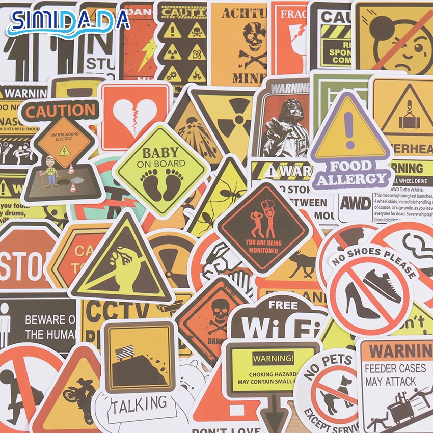 

50PCS Warning Stickers Danger Banning Signs PVC Waterproof Graffiti Stickers For Suitcase Motorcycle Skateboard Sticker
