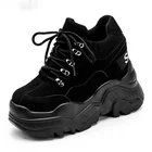 Модные женские туфли на высоком каблуке 12 см на платформе Женская Осенняя обувь кожаные кроссовки на танкетке Зимние ботильоны водонепроницаемые ботинки 2020