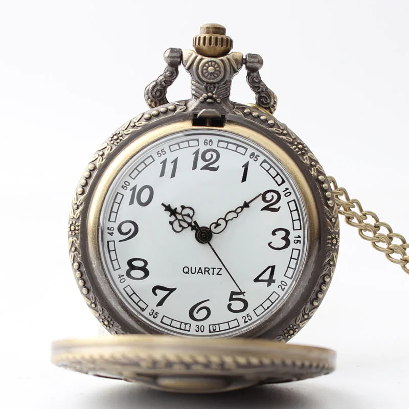 Высококачественные бронзовые цельные кварцевые карманные часы с цепочкой и
