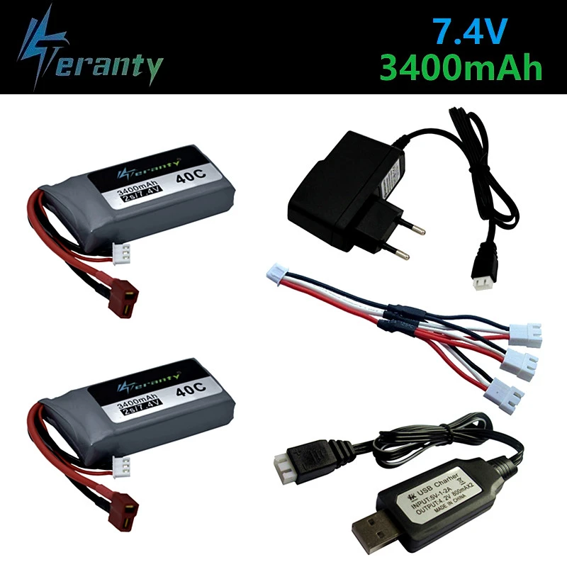 

Upgrade 7.4v 3400mah Lipo battery Charger set For Wltoys 12428 12423 RC Four-wheel RC Vehicle Car For Feiyue 03 Q39 RC Parts