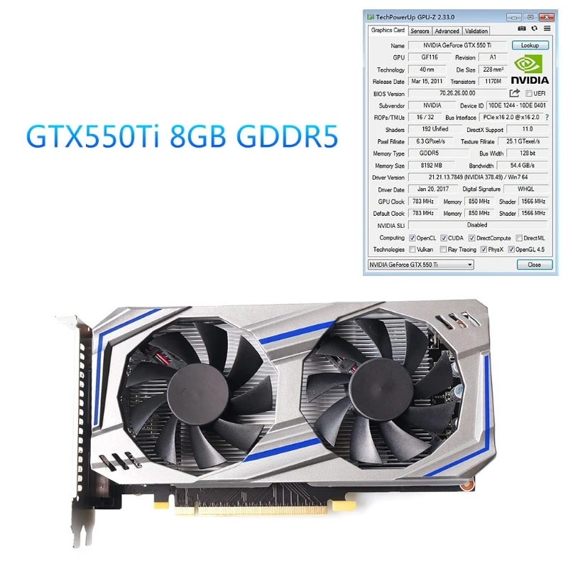 good pc graphics card Professional for NVIDIA GTX 550 Ti Pci-e 2.0 Graphics Card with Dual Fan 8GB DDR5 192 Bit HDMI-Compatible for Player latest gpu for pc