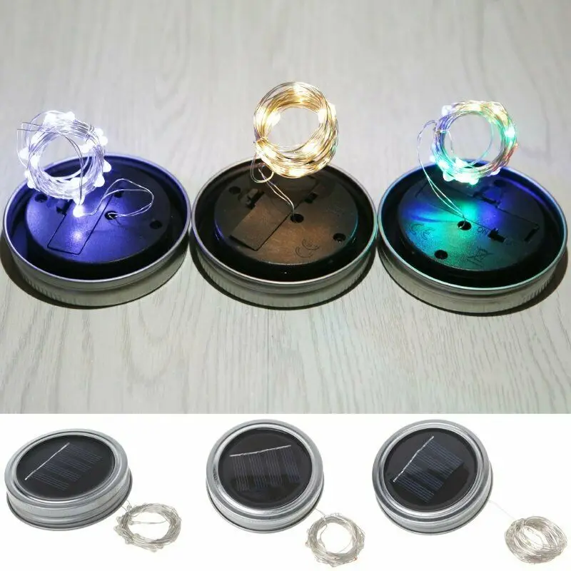 Solar Powered Mason Jar Lid Light 20 LED Fairy String Lights Waterproof Lamp for Outdoor Patio Garden Decoration | Лампы и освещение