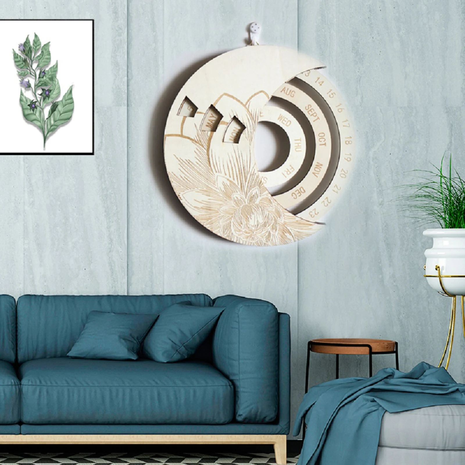 

Environmentally Friendly Wooden Calendar With Floral Pattern, Rotatable Calendar, Decorative Ornaments For Living Room Bedroom