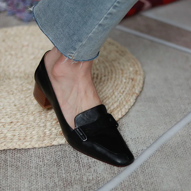 

Women's genuine leather slip-on flats loafers leisure soft comfortable casual single-shoes high quality square toe female shoes