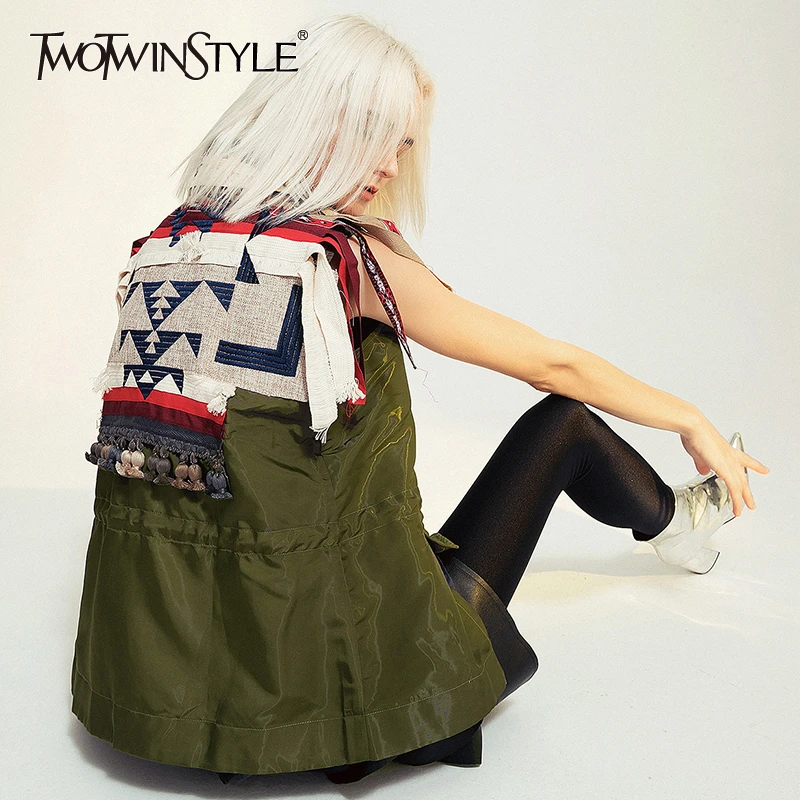 Женский Повседневный жилет TWOTWINSTYLE Осенний с геометрическим рисунком воротник