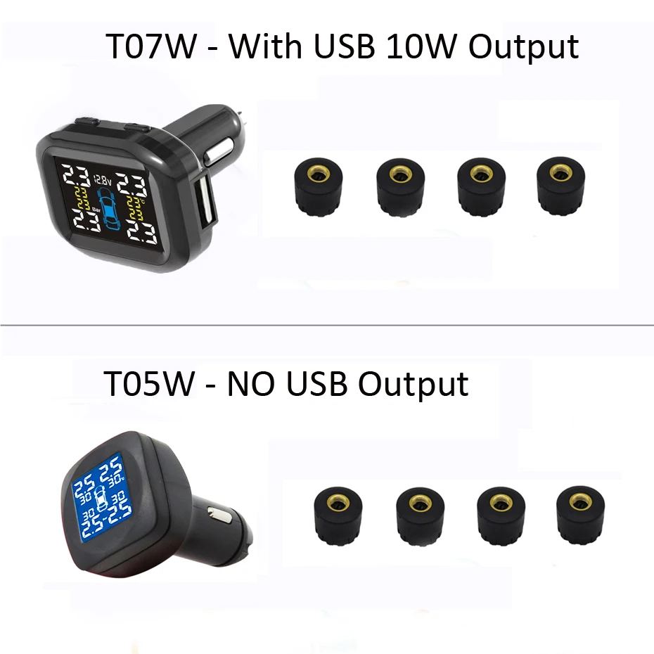Visture TPMS с 10 Вт USB выходом Автомобильный датчик давления в шинах Система мониторинга шин внешний внутренний датчик T05W T07W