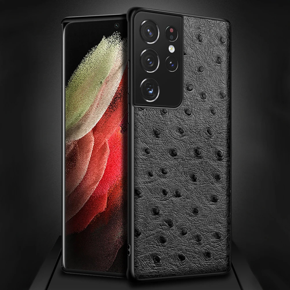 Чехол из натуральной кожи с текстурой страуса для Samsung Galaxy S21 S22 Ultra S20 FE S9 S10 Plus Note 20
