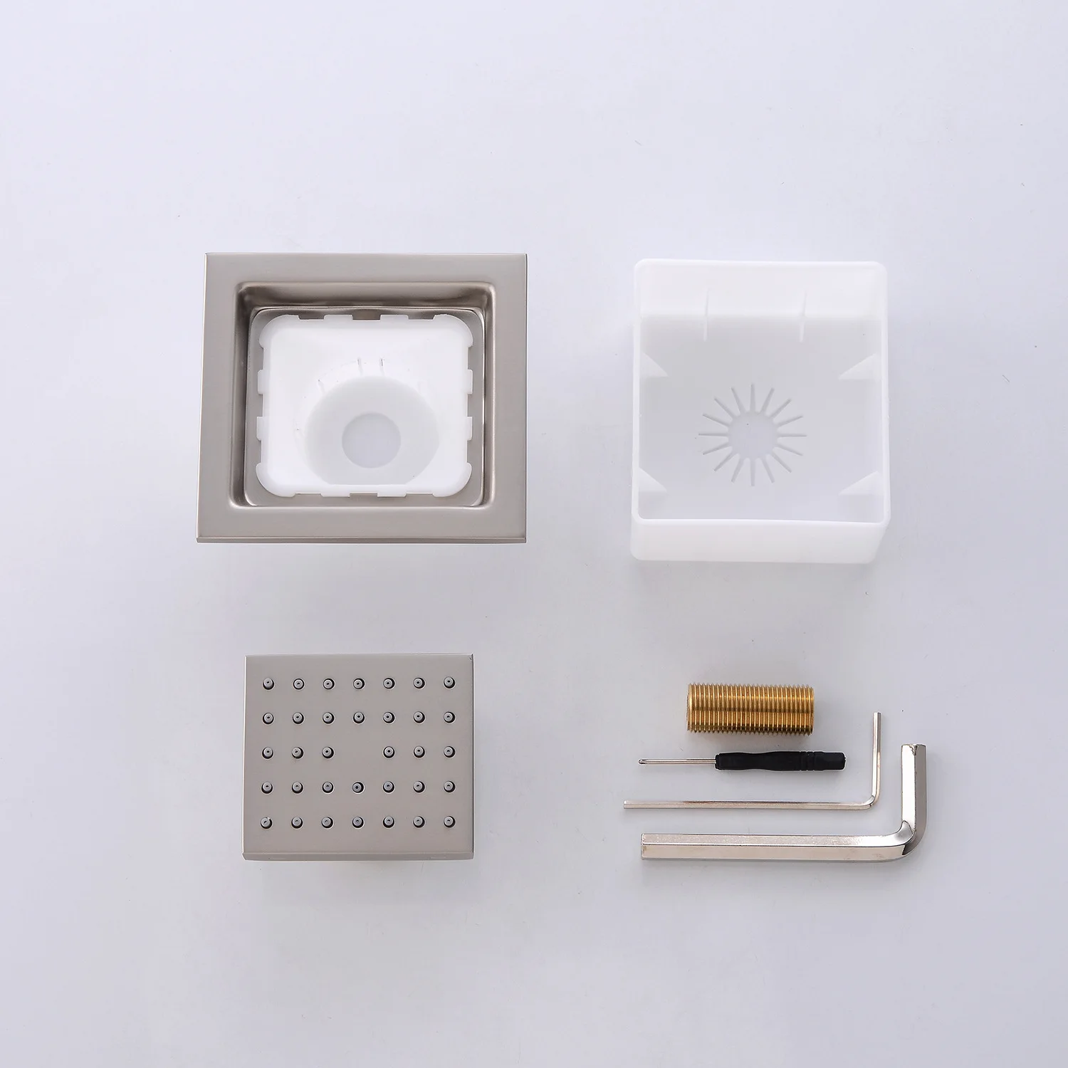 

Shower Accessories Style In-Wall Style Brass Massage Function Nickel Brushed Surface 4 Inches Square Side Spray SPA Jet Water