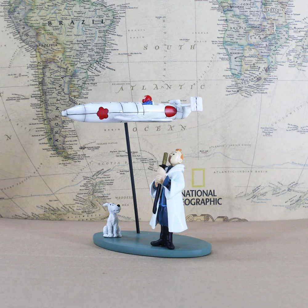 

Hot Belgium Herge Comic Les Aventures de Adventures of Tintin Milou Snowy Airplane Fighter DIY Statue Figure Model Toys Gift