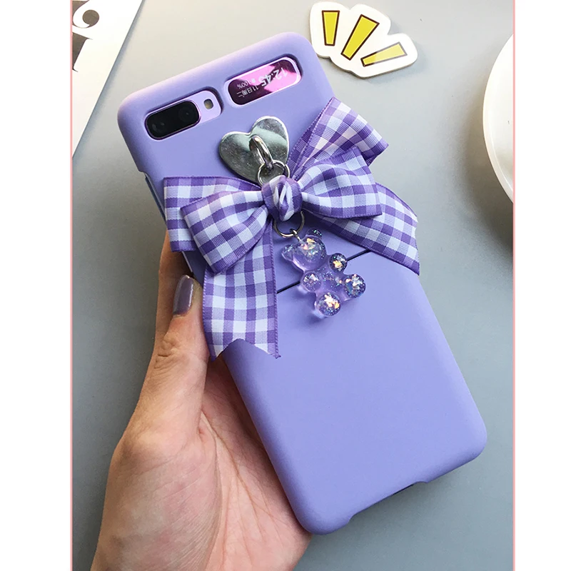 

Bow and Bear DIY Case for Z Flip 5g Samsung Cover for Z Flip Case with Bear Pendant Mobile Phone Accessories for Galaxy Z Flip