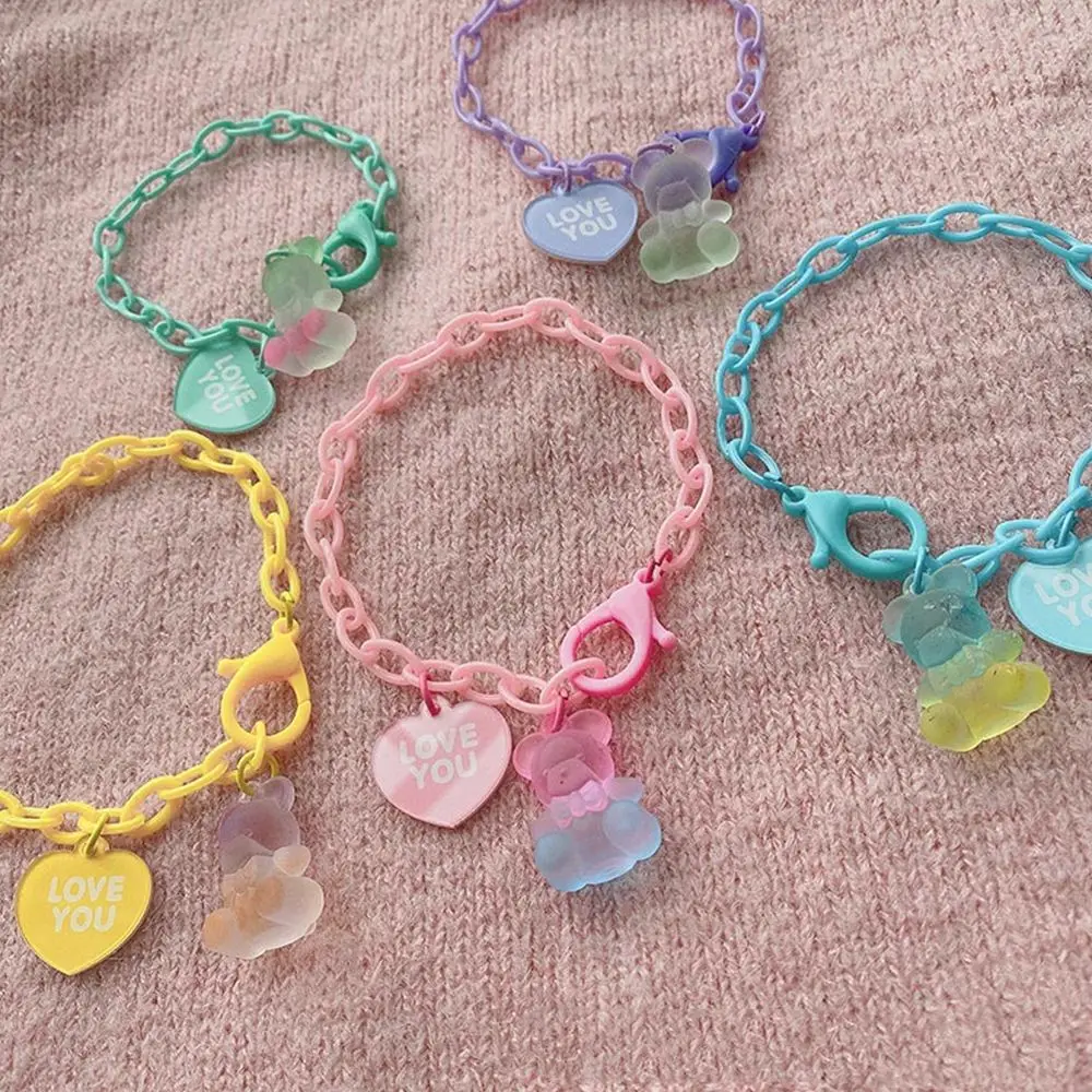 

Creative Cute Chain Bracelet For Women Girls Gummy Bear Pendent Bracelet Colorful Heart Adjustable Bangle Jewelry Accessories