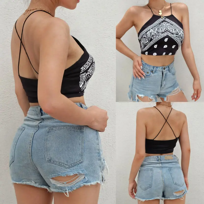 Майка женская с цветочным принтом Однотонная рубашка без рукавов на бретельках