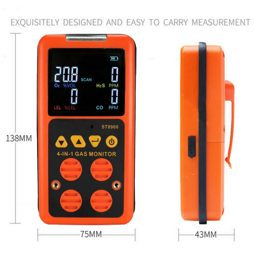 Gas Detector New 4 in 1 O2 H2S CO Combustible Carbon Monoxide Oxygen Flammable Analyzer Toxic Harmful Leak | Инструменты