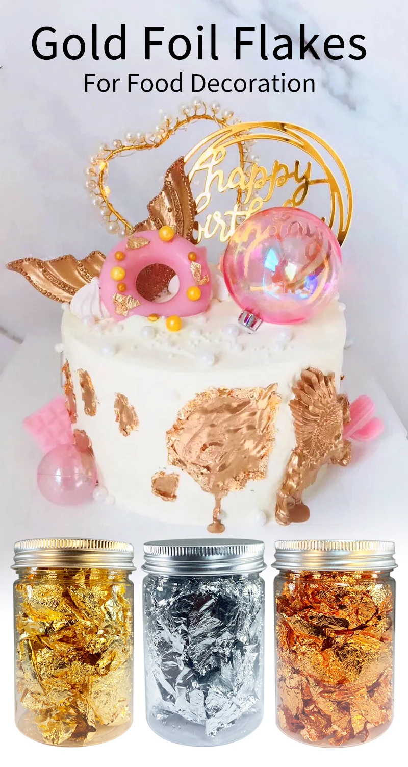 Съедобные хлопья в виде листьев розового золота 3 г КБ для украшения торта