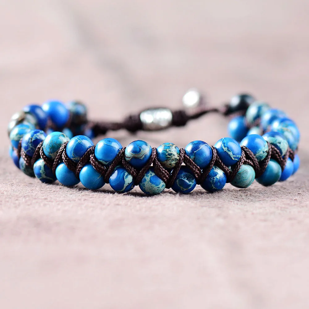 Мужской браслет с натуральными бусинами плетеный для запятстья ручной работы