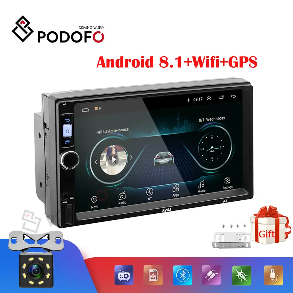 Podofo 7 'ɲ DIN Автомобильный Радио Android 8 1 мультимедийный плеер gps радио MP5 стерео