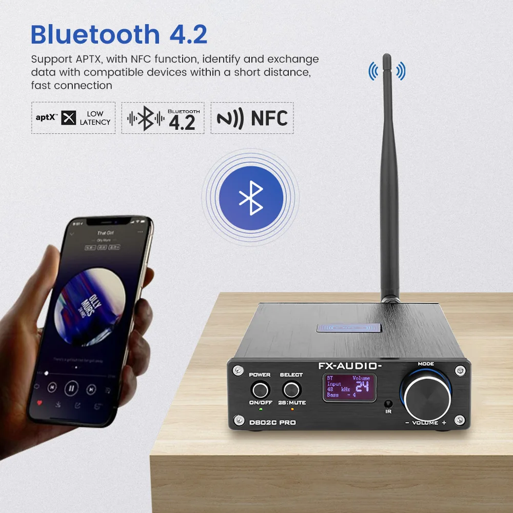 FX Audio D802C PRO усилители Bluetooth 80 Вт * 2 Цифровой усилитель звука с поддержкой APTX NFC