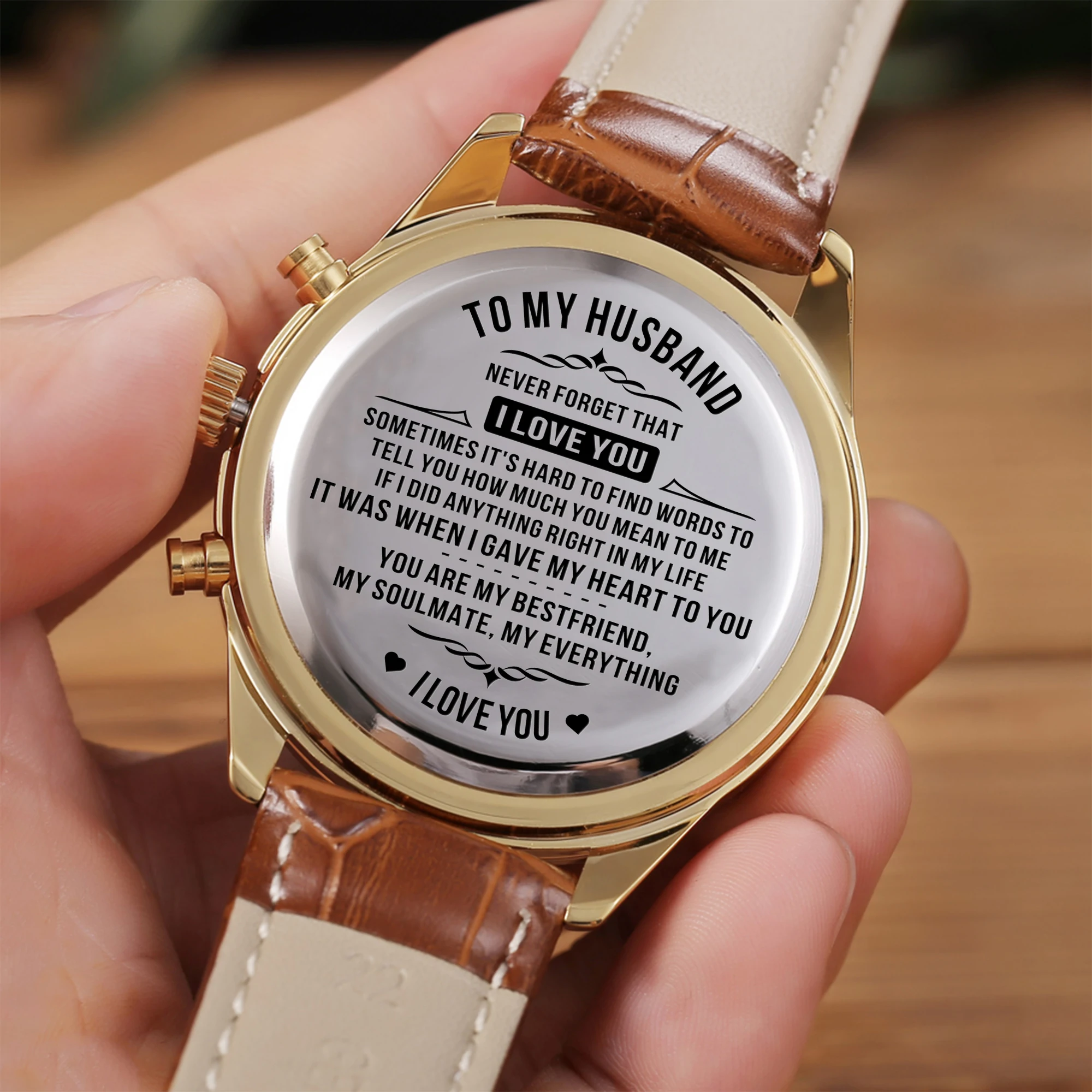 

To My Husband Rose Gold Engraved Watch Blue Leather Strap Recreational Sport Waterproof Men Watches Military Christmas Gifts