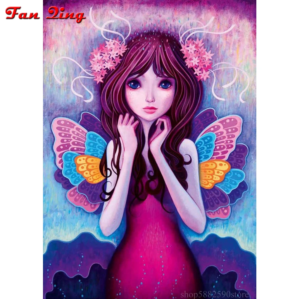 

Алмазная Вышивка Бабочка девушка вышивка крестом полный квадрат круглый 5d Diy Стразы Живопись Мозаика настенное искусство домашний декор