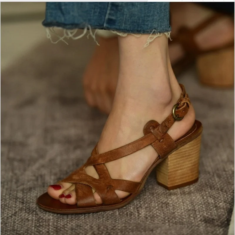 

2021 Summer New Style European and American High Heel Open Toe Women's Sandals Solid Color Thick Heel Casual Women's Shoes