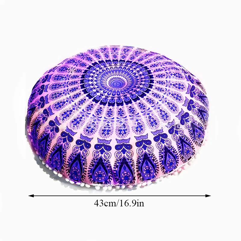 

43*43CM Round Indian Mandala Pattern Pillowcase Bohemian Cushion Cover Boho Floor Cushion Pillows Cover Case