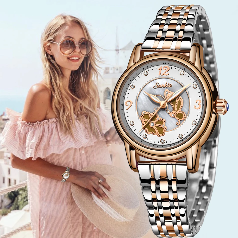 Enlarge 2021 SUNKTA New Ladies Watches Women Luxury Top Brand Wrist Watch Woman Stainless Steel Band Female Dress Clock relogio feminino