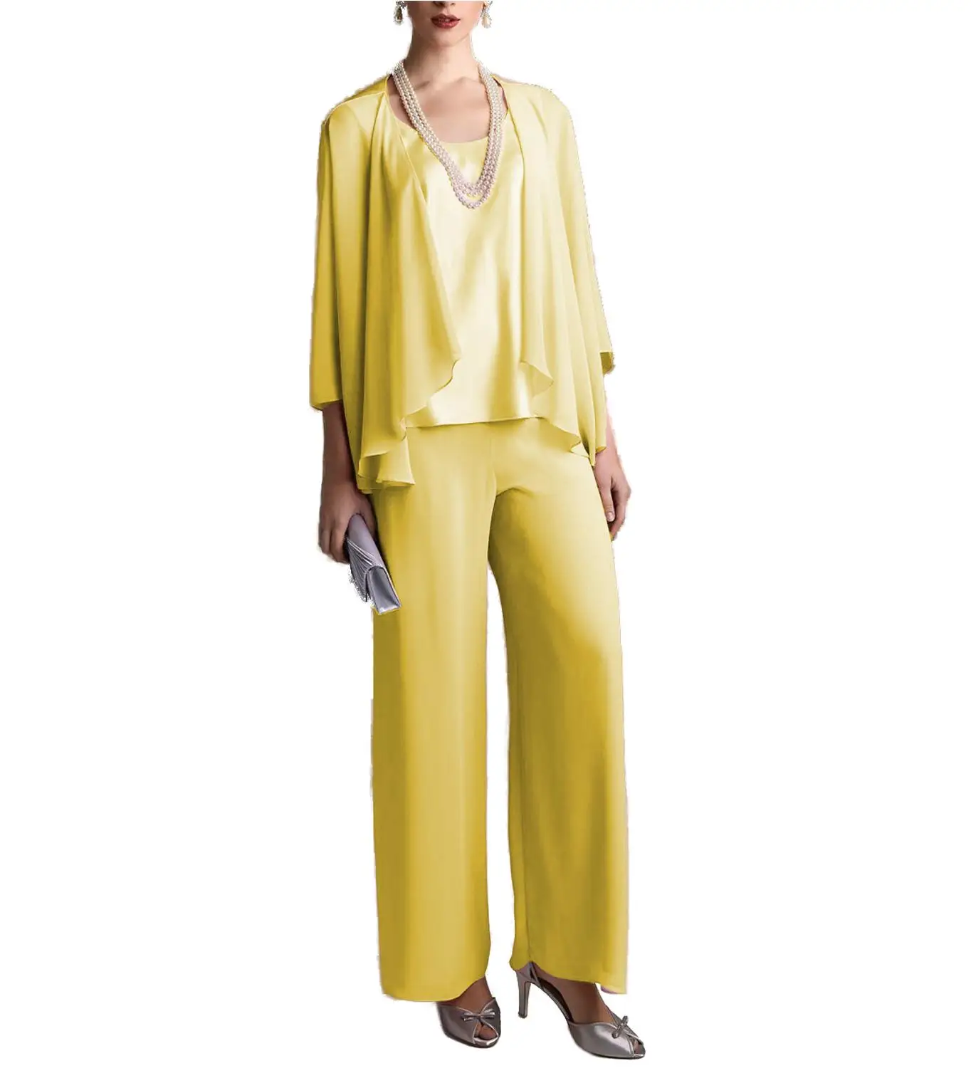 Торжественное элегантное шифоновое атласное платье для матери невесты брючный