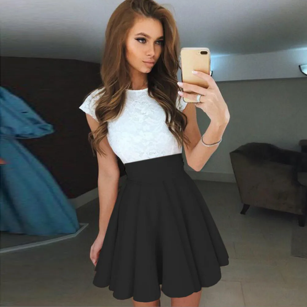 

Women Skirt Party Cocktail Mini Skirt Ladies Summer Skater Skirt High Waisted Short Skirt Korean Preppy Style Dance 2021 Hot