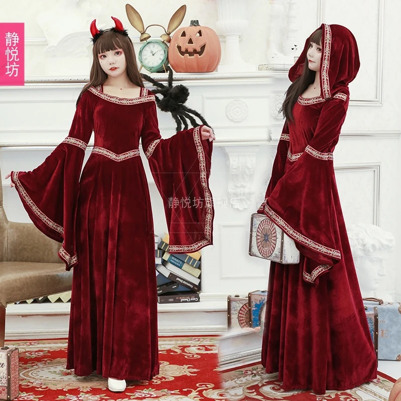 

D0022lolita halloween adult cosplay queen witch vampire long court dress