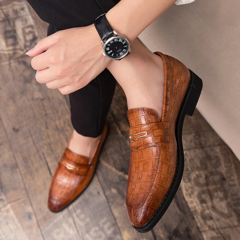 

Men Formal Shoes Brown Loafers Men Fashion Men's Shoes Leather Big Size Moccasins For Casual Man Wedding Formal Summer Dress