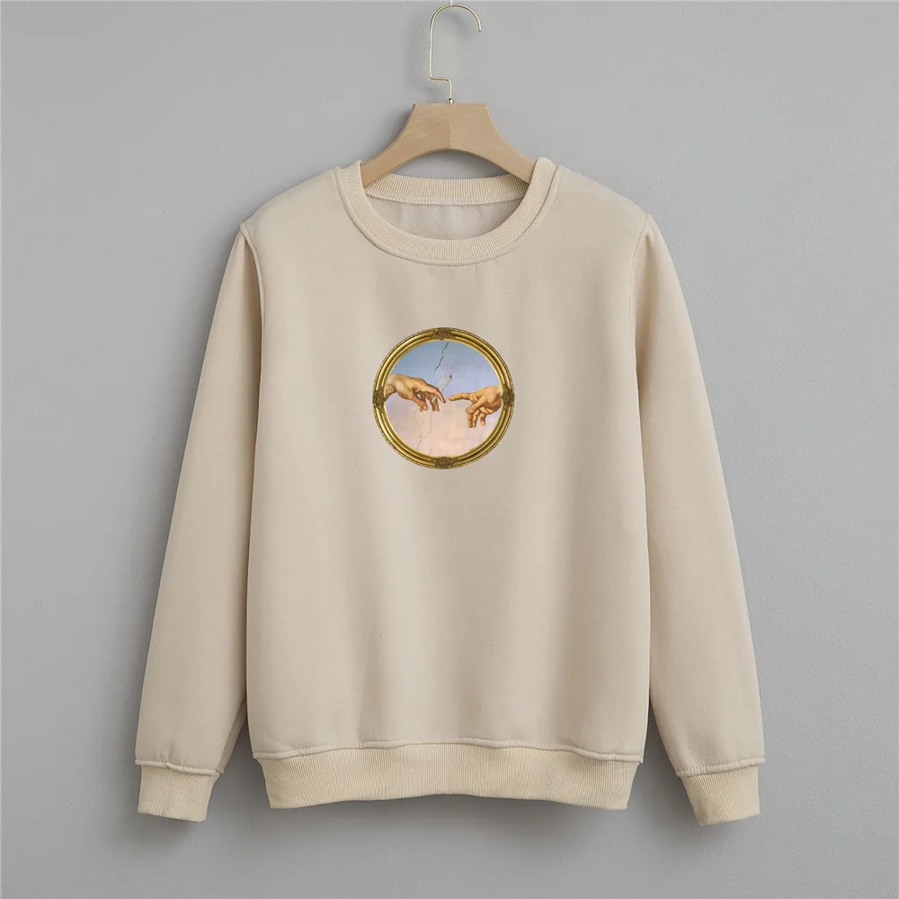 Sweatshirts Women Funny Hands Print 90s Clothes Vintage Style Sweetshirt Hoodies Women Hoodies Casual Autumn Winter Full Sleeve