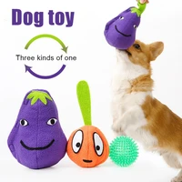 new 3 in1 pet dog eggplant molar toy squeaky carrot ball bite resistant tpr bouncy ball sniffing chewing toy 2021