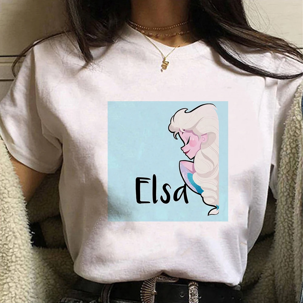 

Disney Frozen Women T Shirt Popular Crewneck Short Sleeve Elegant Elsa Princess Letter Printed Branded Tshirts Summer Beautiful