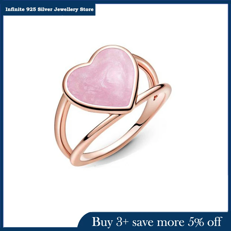 

2021 NEW 925 Sterling Silver Rings Pink Swirl Heart Statement Ring Women Engagement Anniversary Original Jewelry Making Gift