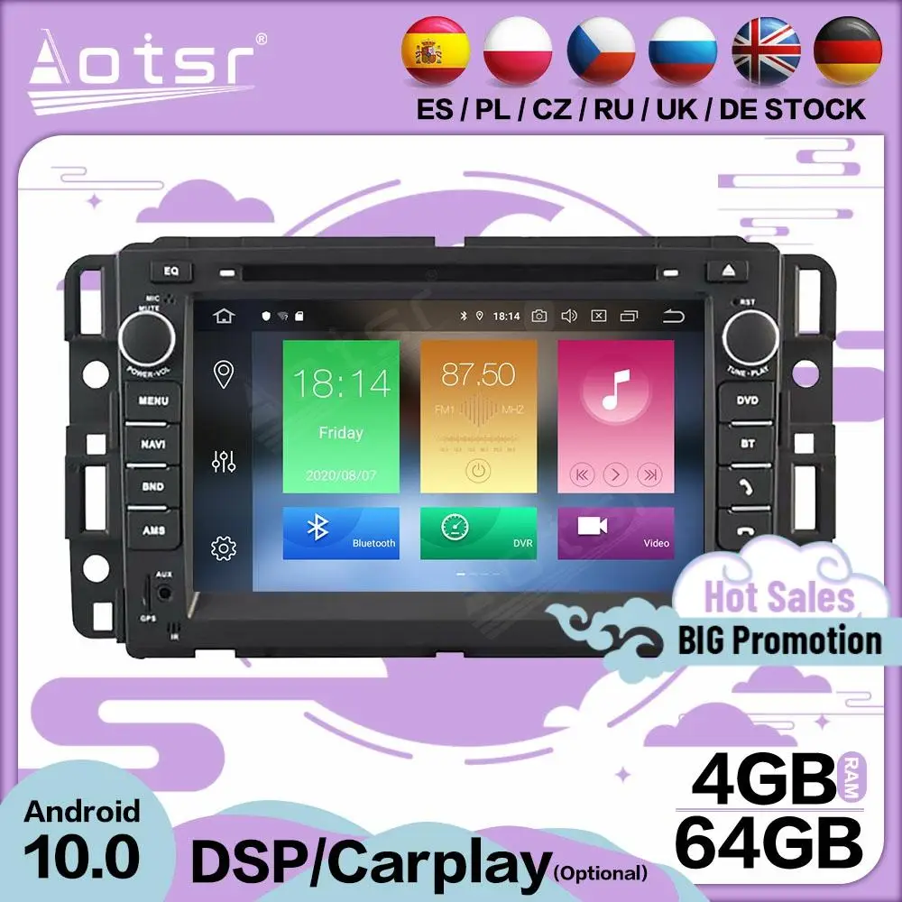 

64GB Carplay Multimedia Stereo Android 10 Player For Hummer H2 2008 2009 2010 2011 GPS BT Audio Radio 2 Din Receiver Head Unit