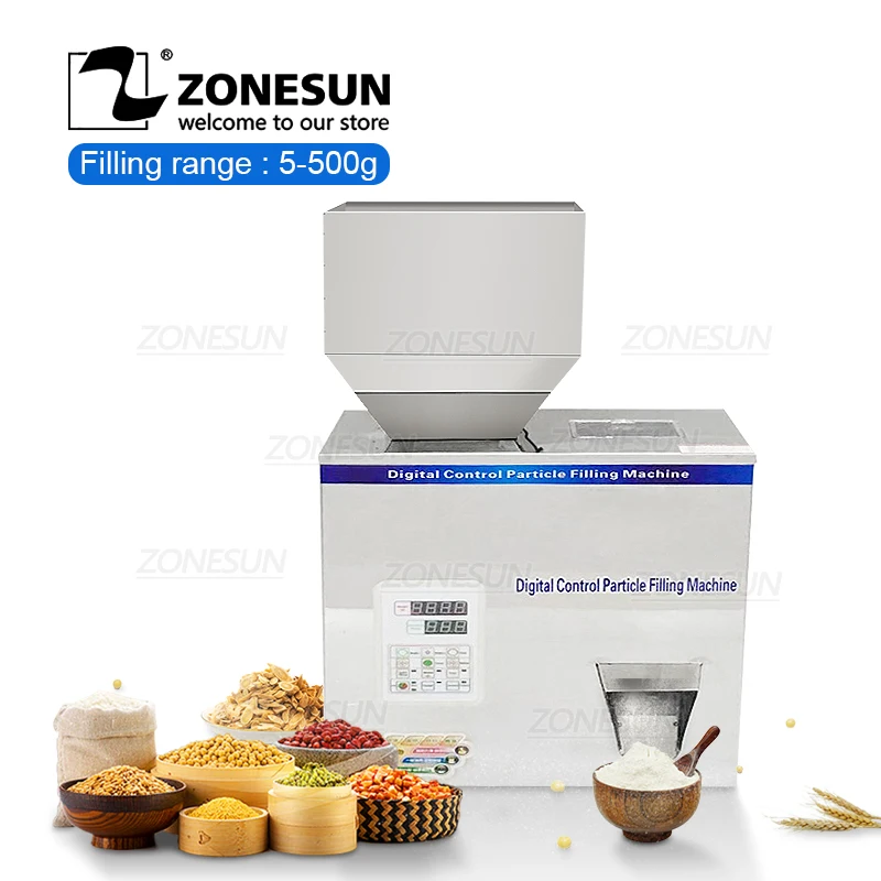 

ZONESUN 5-500g Automatic Powder Weighing Filling Machine Coffee Powder Granules Seed Partical Quantitative Packing Machine