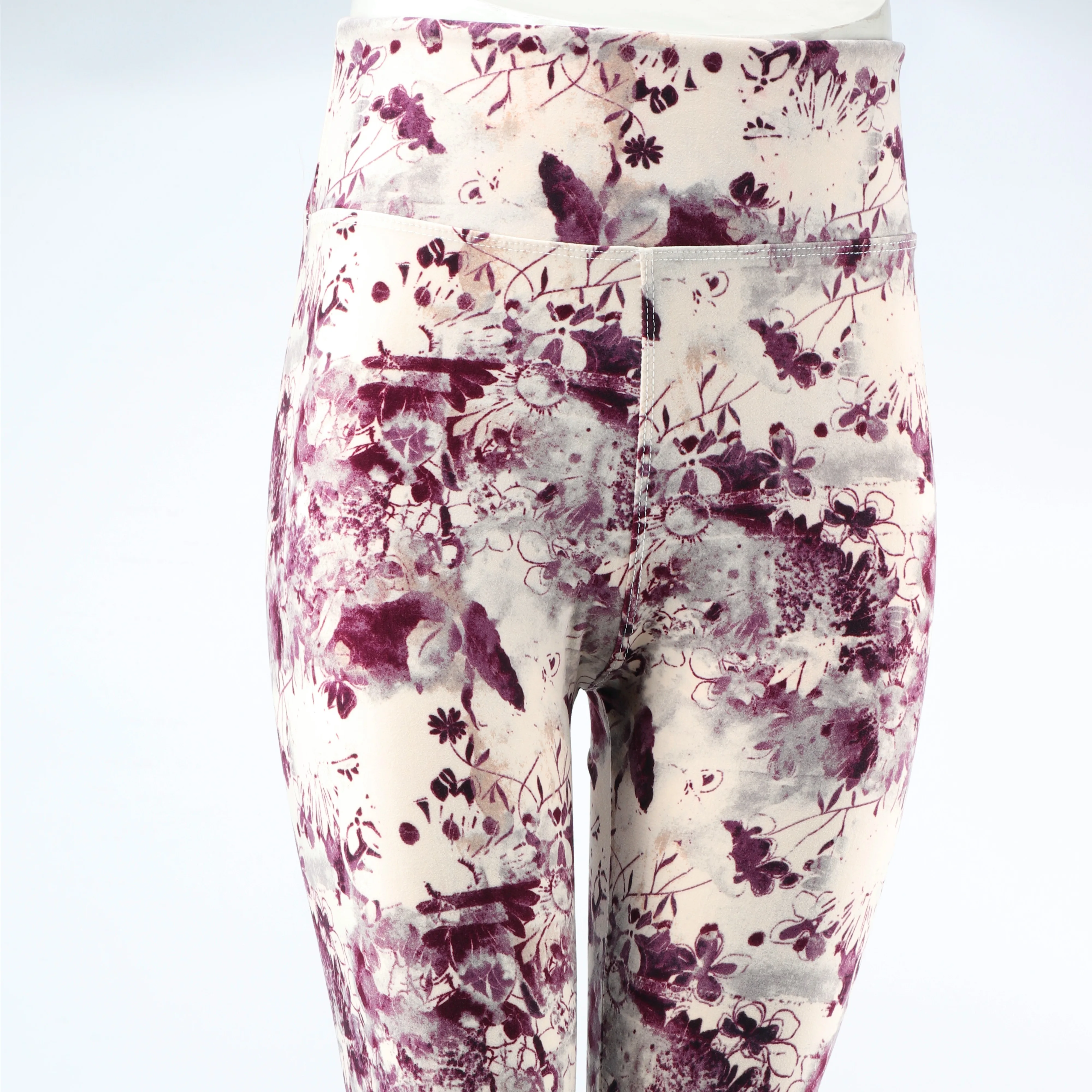 

Free Shipping Fashion Women Tight Pants Abstract Flowers Beige Design High Waist Yoga Leggings