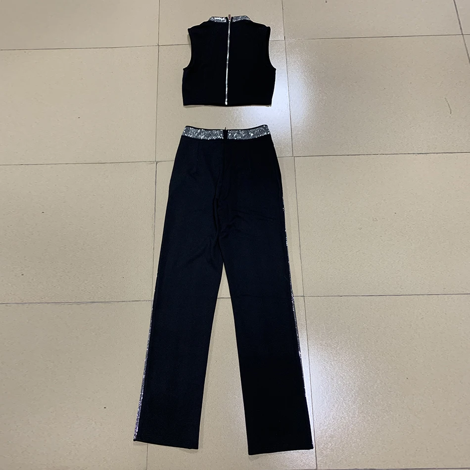 

Ailigou New Summer 2021 Women's Club Bandage Set Vestidos Beaded Top and Pants 2 Piece Set Night Celebrity Party Set