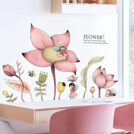

DIY 74*100cm Flower Animal Kids Room Wall Art PVC Wall Sticker Lovely Girl Bedroom Home Decoration Wallpaper Mural