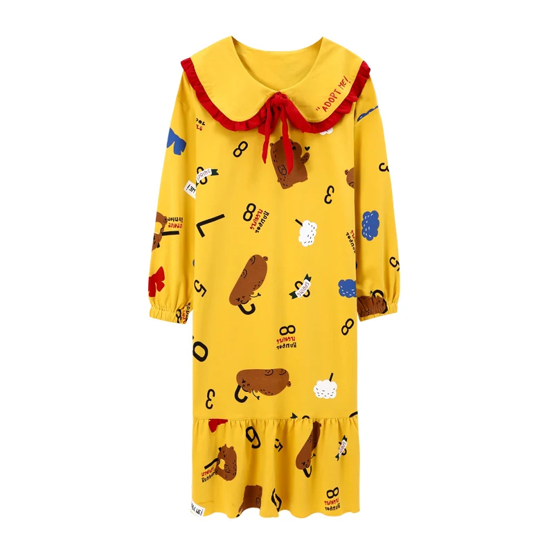 

Women Nightgowns Autumn Long Sleeve Cotton Comfortable Soft Print Sweet Homewear Leisure Daily Korean Trendy Ulzzang Sleepshirts